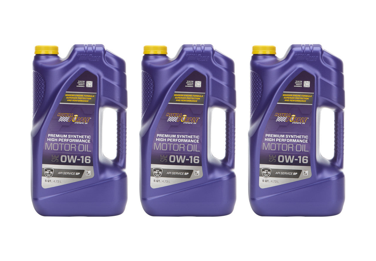 Royal Purple Motor Oil - High Performance - 0W16 - Synthetic - 5 qt Jug - Set of 3