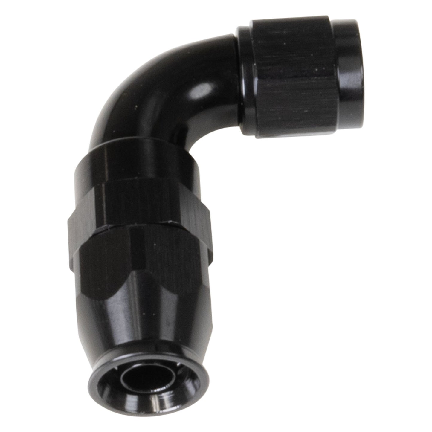 Russell Fitting - Hose End - Pro PTFE - PTFE Hose - 90 Degree - 6 AN Hose to 6 AN Female - Aluminum - Black Anodized -