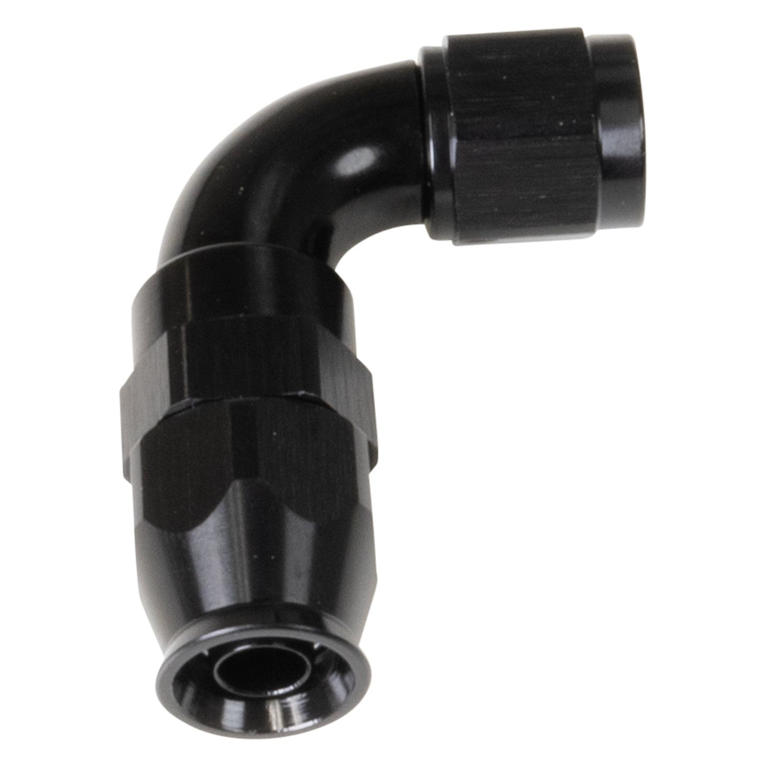 Russell Fitting - Hose End - Pro PTFE - PTFE Hose - 90 Degree - 6 AN Hose to 6 AN Female - Aluminum - Black Anodized -