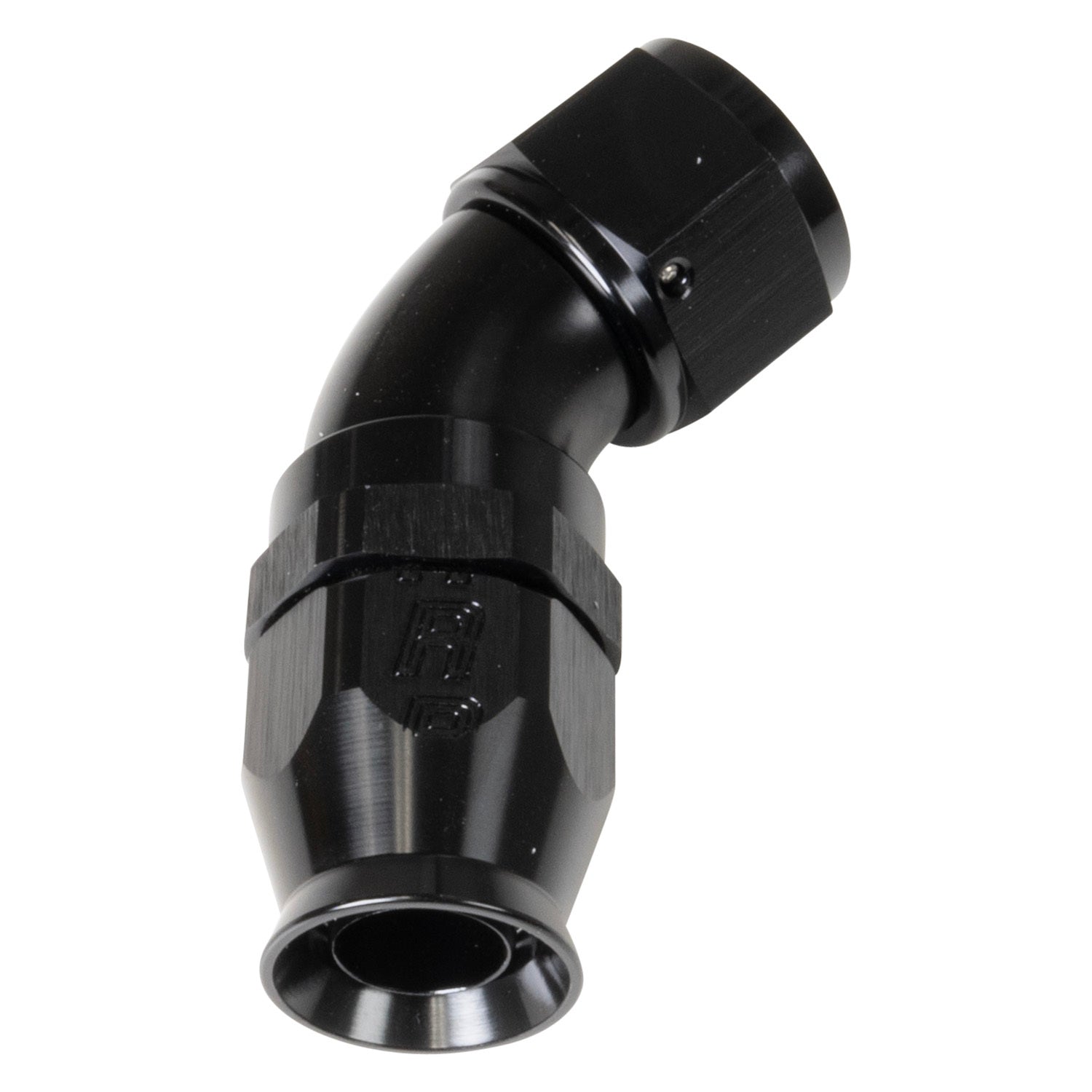 Russell Fitting - Hose End - Pro PTFE - PTFE Hose - 45 Degree - 6 AN Hose to 6 AN Female - Aluminum - Black Anodized -
