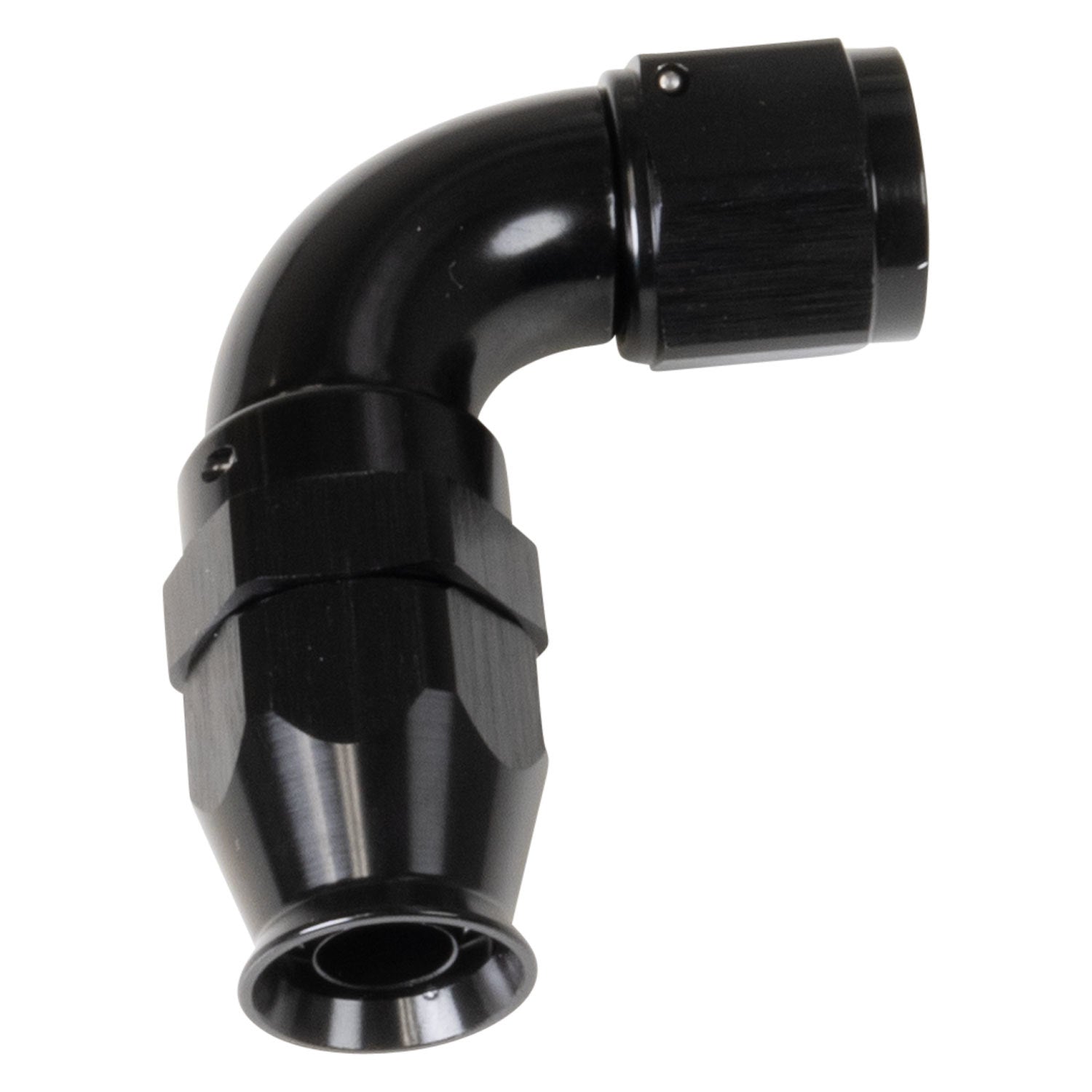 Russell Fitting - Hose End - Pro PTFE - PTFE Hose - 90 Degree - 8 AN Hose to 8 AN Female - Aluminum - Black Anodized -