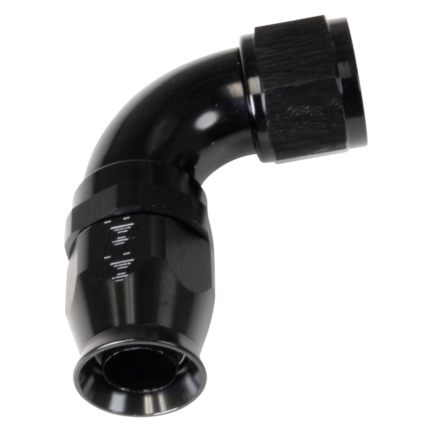 Russell Fitting - Hose End - Pro PTFE - PTFE Hose - 90 Degree - 12 AN Hose to 12 AN Female - Aluminum - Black Anodized