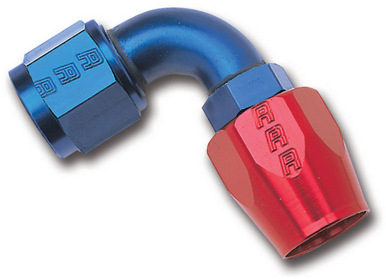 Russell Fitting - Hose End - Full Flow - 90 Degree - 6 AN Hose to 6 AN Female - Aluminum - Blue / Red Anodized - Each