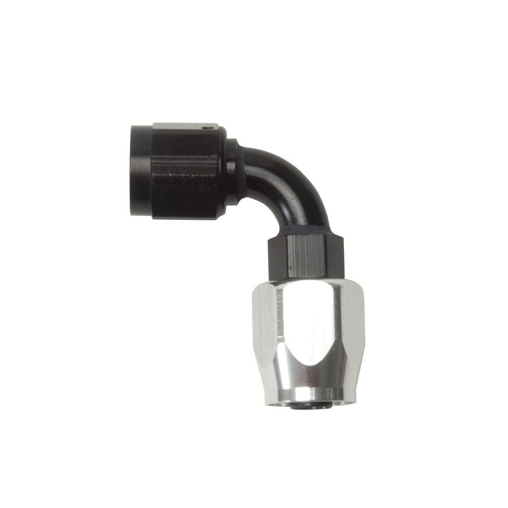 Russell Fitting - Hose End - Full Flow - 90 Degree - 6 AN Hose to 6 AN Female - Aluminum - Black / Silver Anodized -