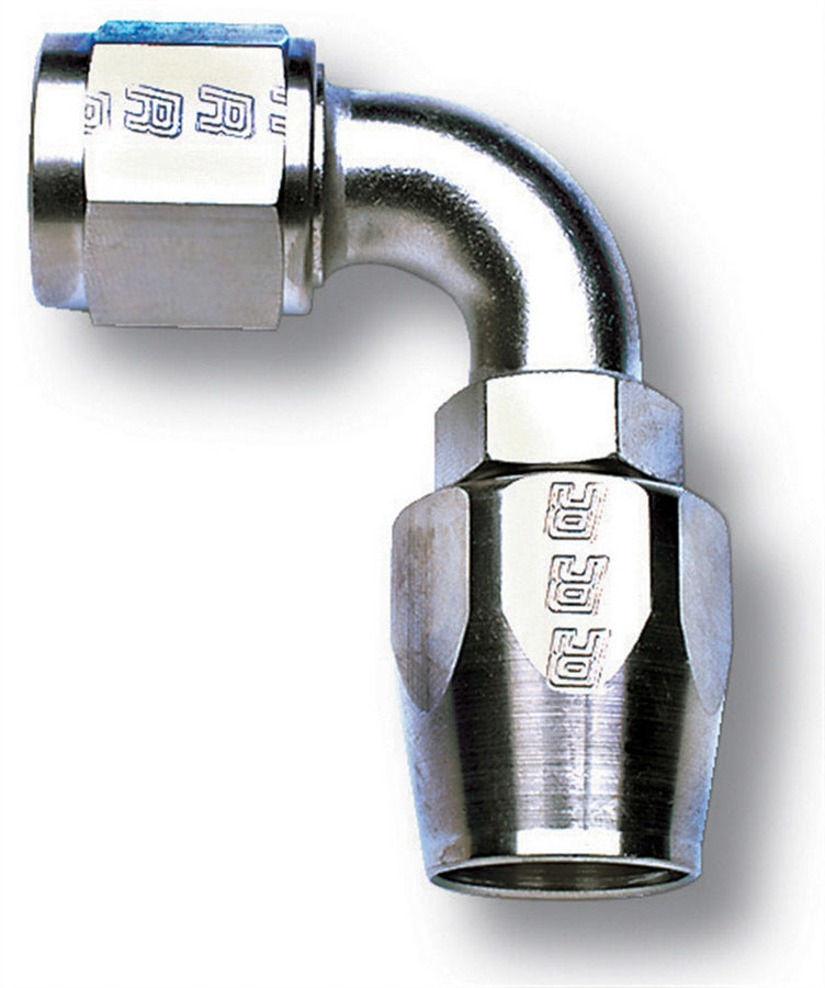 Russell Fitting - Hose End - Full Flow - 90 Degree - 8 AN Hose to 8 AN Female Swivel - Aluminum - Nickel Anodized - Each