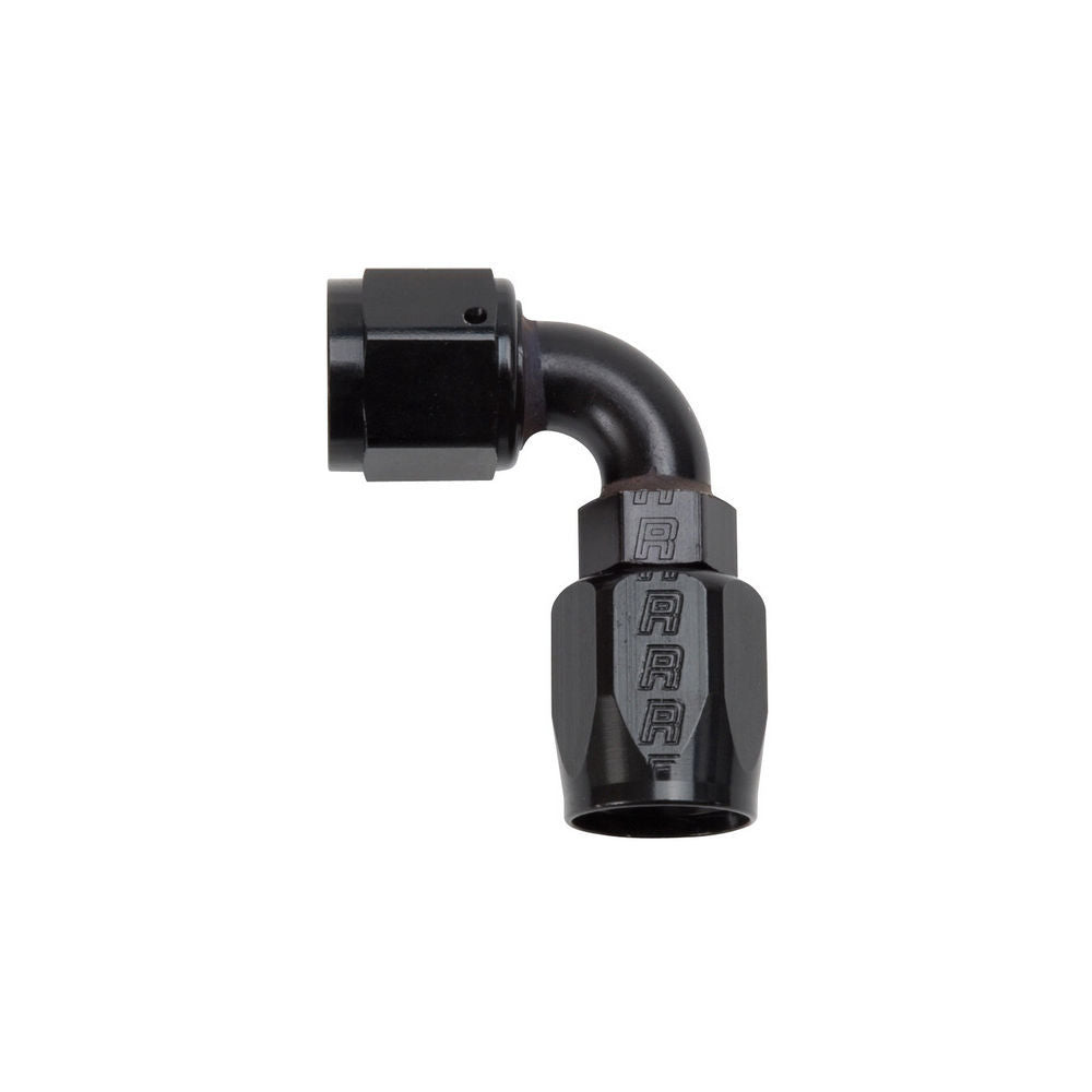 Russell Fitting - Hose End - Full Flow - 90 Degree - 8 AN Hose to 8 AN Female Swivel - Aluminum - Black Anodized - Each