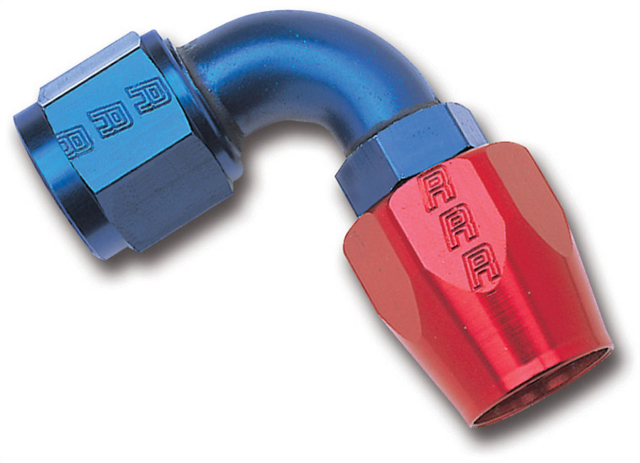 Russell Fitting - Hose End - Full Flow - 90 Degree - 10 AN Hose to 10 AN Female - Aluminum - Blue / Red Anodized - Each