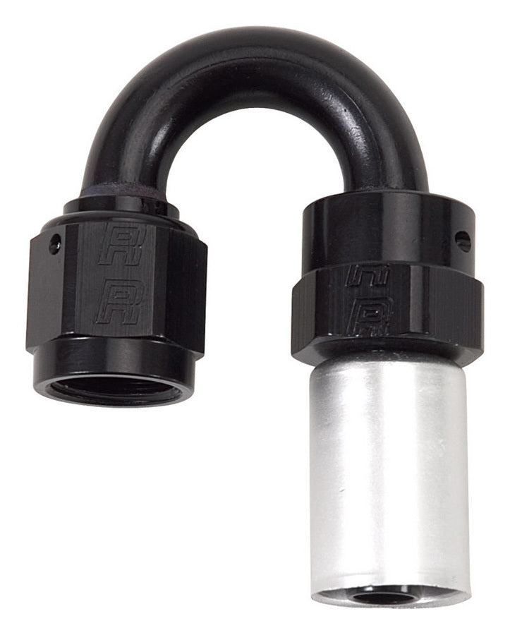 Russell Fitting - Hose End - Crimp-On - 180 Degree - 6 AN Hose Crimp to 6 AN Female - Aluminum - Black / Silver