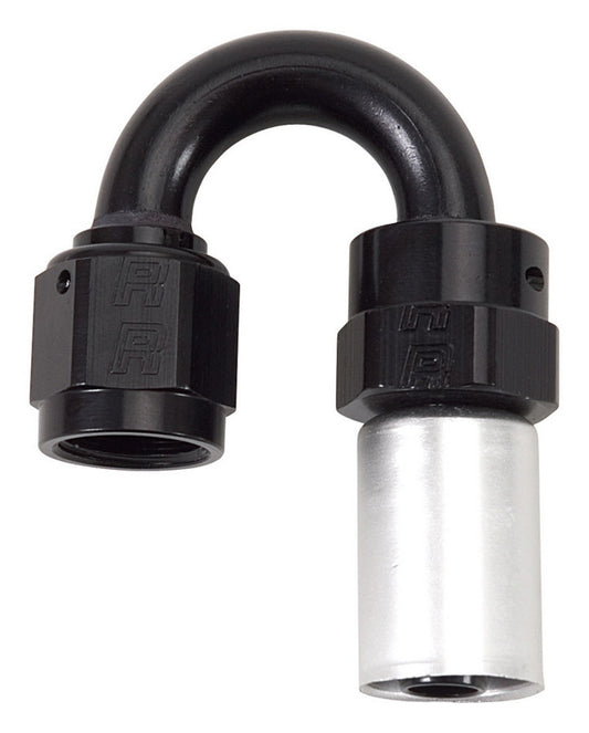 Russell Fitting - Hose End - Crimp-On - 180 Degree - 6 AN Hose Crimp to 6 AN Female - Aluminum - Black / Silver