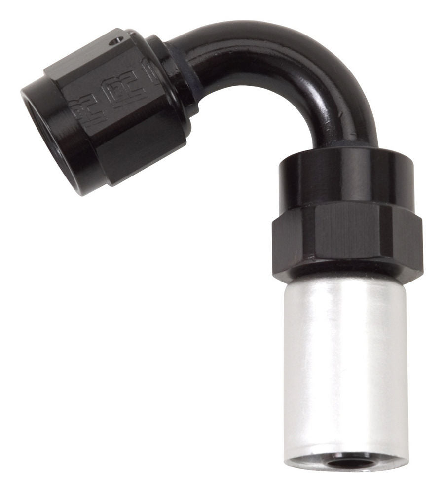 Russell Fitting - Hose End - Crimp-On - 120 Degree - 12 AN Hose Crimp to 12 AN Female - Aluminum - Black / Silver