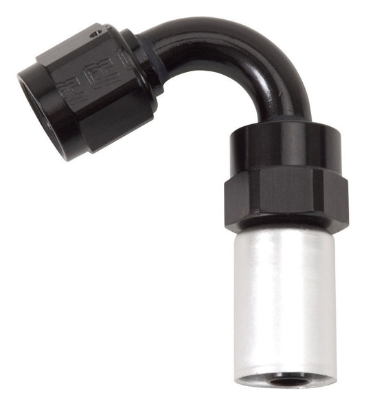 Russell Fitting - Hose End - Crimp-On - 120 Degree - 12 AN Hose Crimp to 12 AN Female - Aluminum - Black / Silver