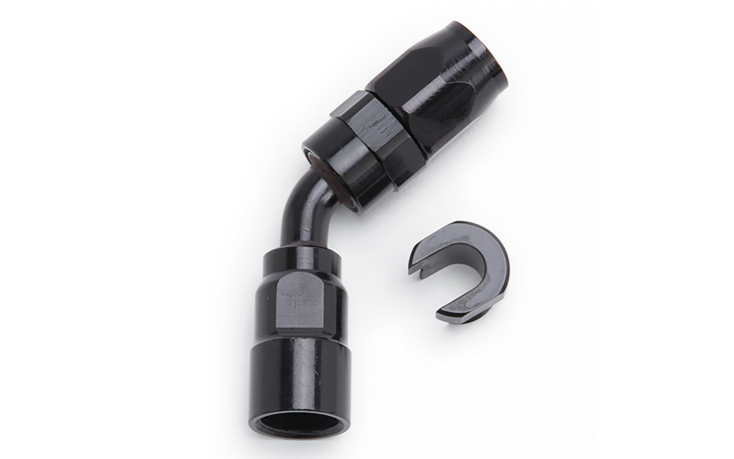 Russell Fitting - Adapter - 45 Degree - 6 AN Male to 3/8 in Female Quick Disconnect - Aluminum - Black Anodized - Each