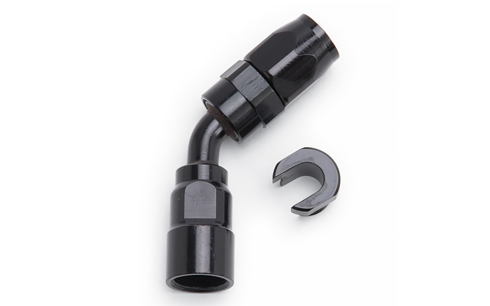 Russell Fitting - Adapter - 45 Degree - 6 AN Male to 3/8 in Female Quick Disconnect - Aluminum - Black Anodized - Each