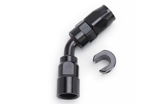 Russell Fitting - Adapter - 45 Degree - 6 AN Male to 3/8 in Female Quick Disconnect - Aluminum - Black Anodized - Each