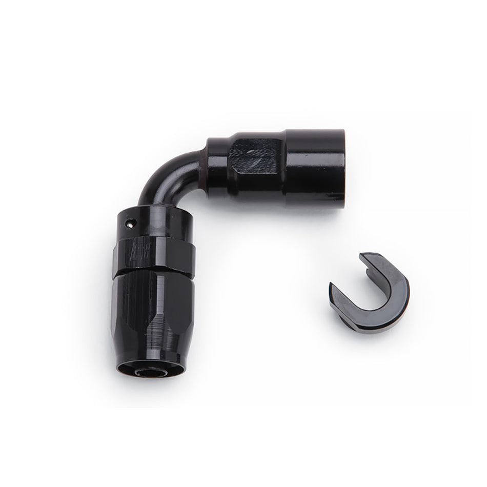 Russell Fitting - Hose End - 90 Degree - 6 AN Hose Barb to 3/8 in SAE Female Quick Disconnect - Aluminum - Black
