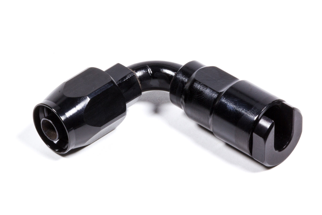 Russell Fitting - Hose End - 90 Degree - 6 AN Hose Barb to 5/16 in SAE Female Quick Disconnect - Aluminum - Black