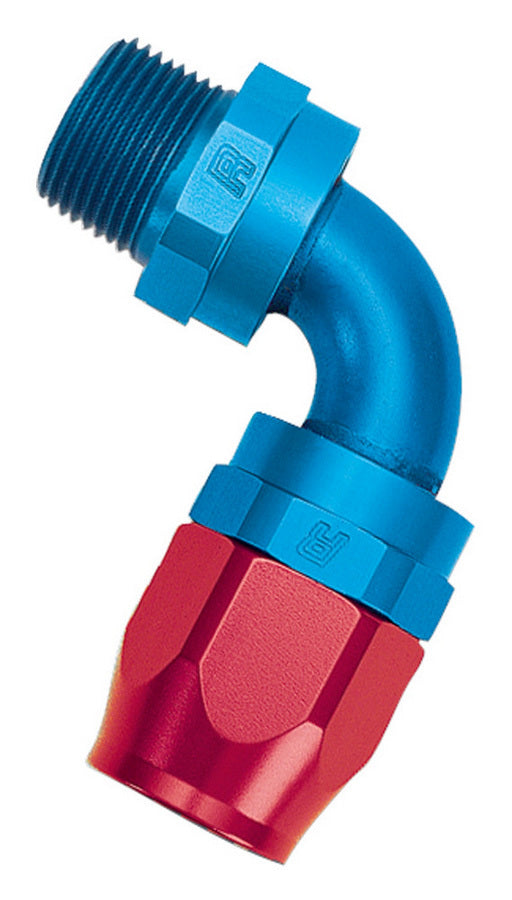 Russell Fitting - Hose End - Full Flow Swivel - 90 Degree - 6 AN Hose to 1/4 in NPT Male - Swivel - Aluminum - Blue /