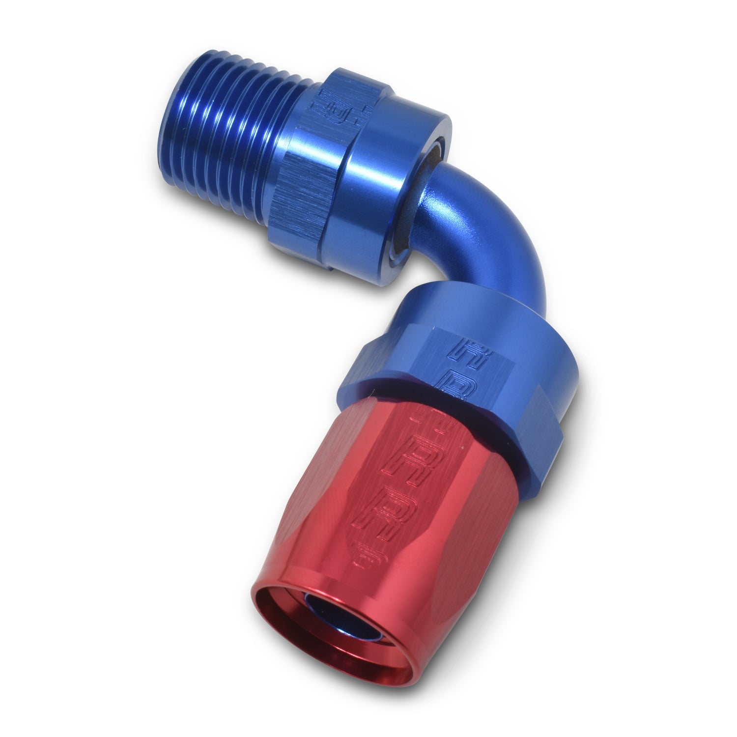 Russell Fitting - Hose End - ProClassic - 90 Degree - 6 AN Hose to 3/8 in NPT Male - Swivel - Aluminum - Blue / Red