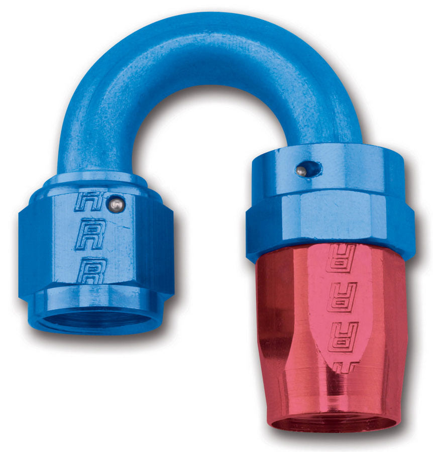 Russell Fitting - Hose End - 180 Degree - 6 AN Hose Crimp to 6 AN Female - Aluminum - Blue / Red Anodized - Each