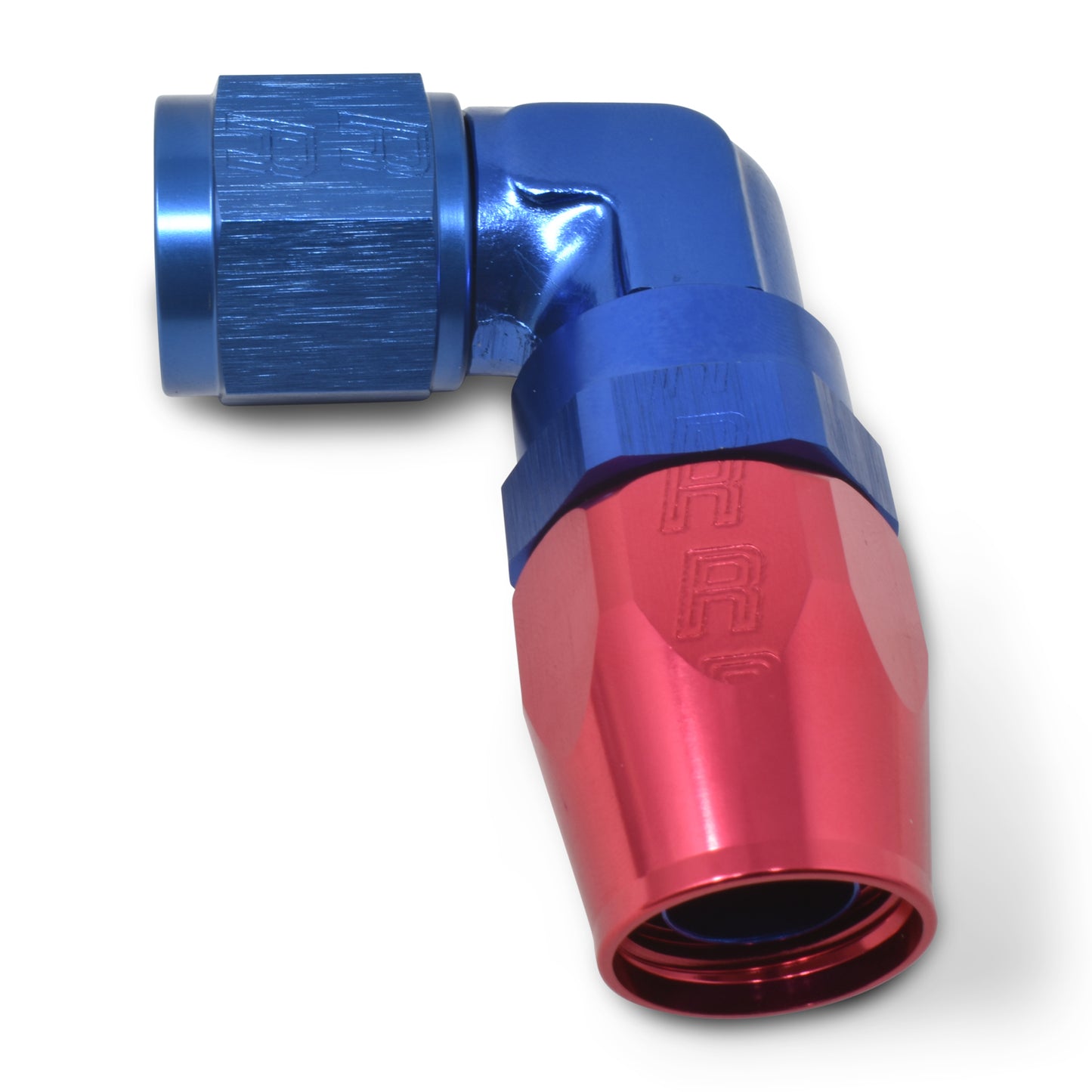 Russell Fitting - Hose End - ProClassic - 90 Degree - 6 AN Hose to 6 AN Female - Swivel - Aluminum - Blue / Red