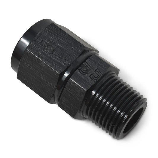 Russell Fitting - Adapter Fitting - Straight - 6 AN Female Swivel to 3/8 in NPT Male - Aluminum - Black Anodized - Each