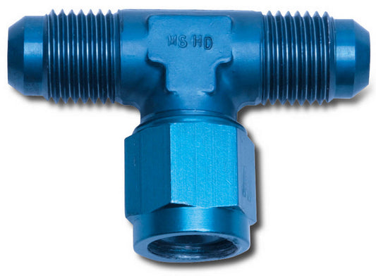 Russell Fitting - Adapter - Tee - 6 AN Male x 6 AN Male x 6 AN Female Swivel - Aluminum - Blue Anodized - Each