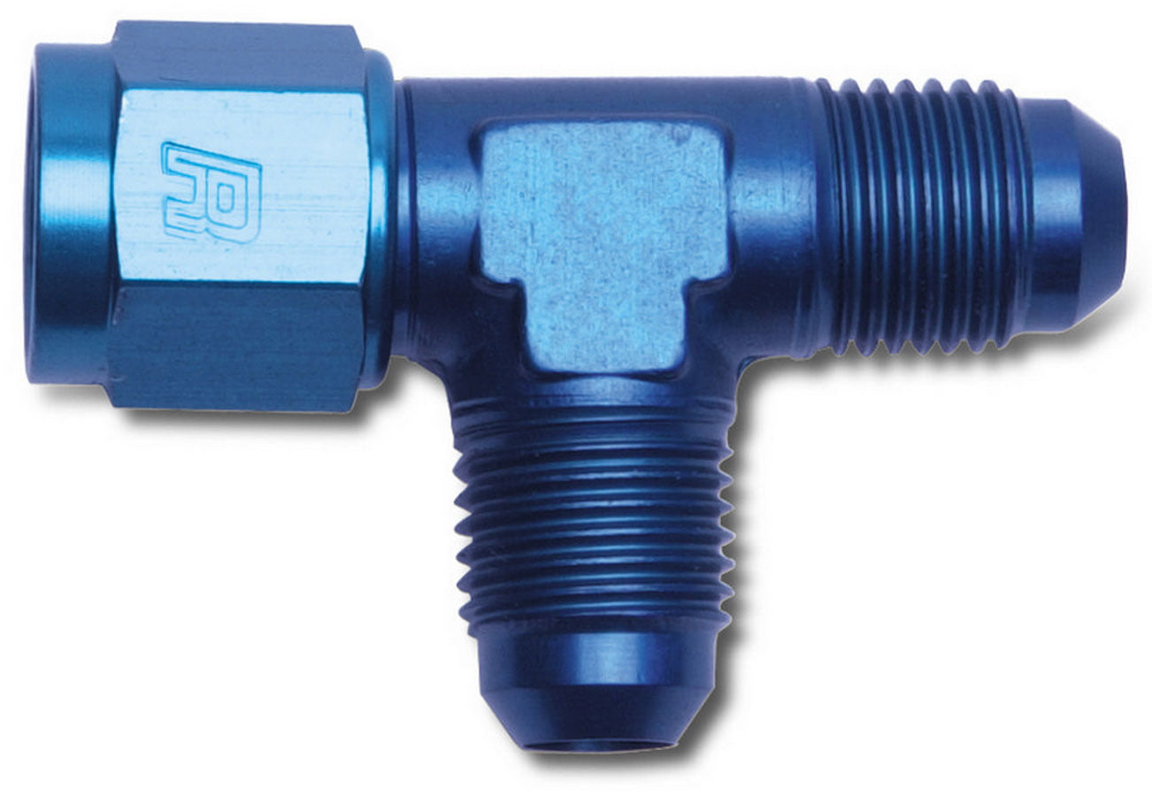 Russell Fitting - Tee - 6 AN Female Swivel x 6 AN Male x 6 AN Male - Aluminum - Blue Anodized - Each