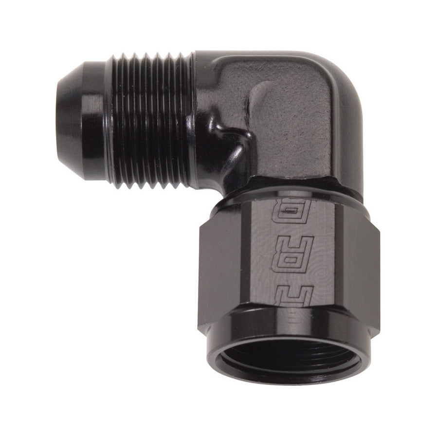 Russell Fitting - Adapter - 90 Degree - 8 AN Male to 8 AN Female Swivel - Aluminum - Black Anodized - Each