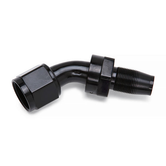 Russell Fitting - Hose End - Full Flow - 45 Degree - 6 AN Reusable to 6 AN Female - Swivel - Aluminum - Black / Silver