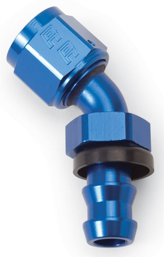 Russell Fitting - Hose End - Twist-Lok - 45 Degree - 10 AN Hose Barb to 10 AN Female - Aluminum - Blue Anodized - Each
