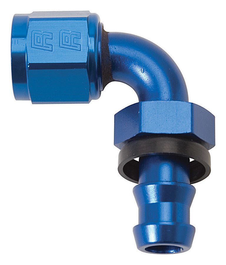 Russell Fitting - Hose End - Twist-Lok - 90 Degree - 6 AN Hose Barb to 6 AN Female - Aluminum - Blue Anodized - Each