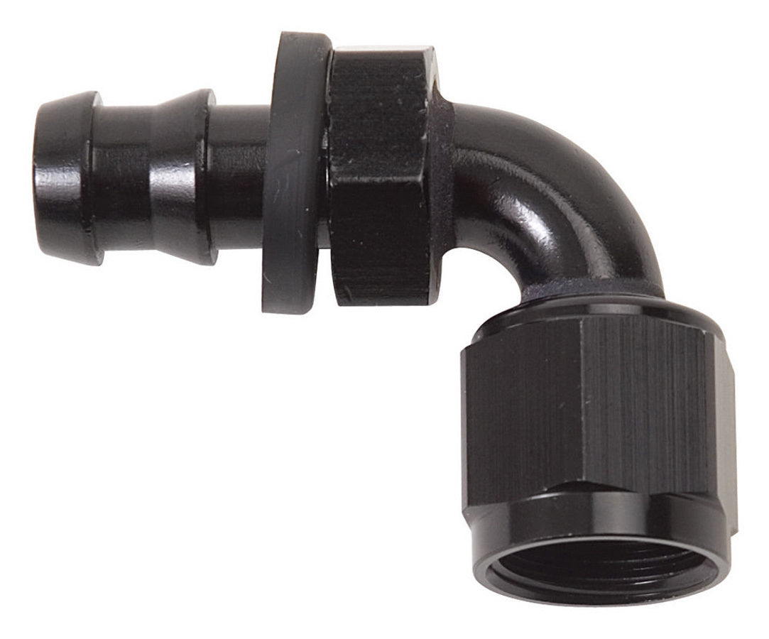 Russell Fitting - Hose End - Twist-Lok - 90 Degree - 8 AN Hose Barb to 8 AN Female - Aluminum - Black Anodized - Each