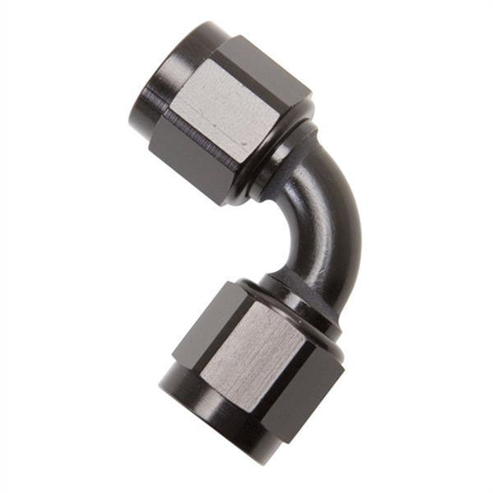 Russell Fitting - Adapter - 90 Degree - 10 AN Female to 10 AN Female - Aluminum - Black Anodized - Each