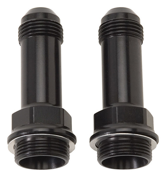 Russell Carburetor Inlet Fitting - Straight - 6 AN Make to 7/8-20 in Male - 2 in Long - Aluminum - Black Anodized - Pair