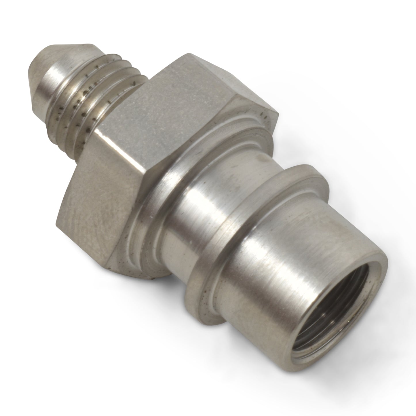Russell Fitting - Adapter - Straight - 3 AN Male to 10 mm x 1.0 Female - Steel - Nickel Plated - Each