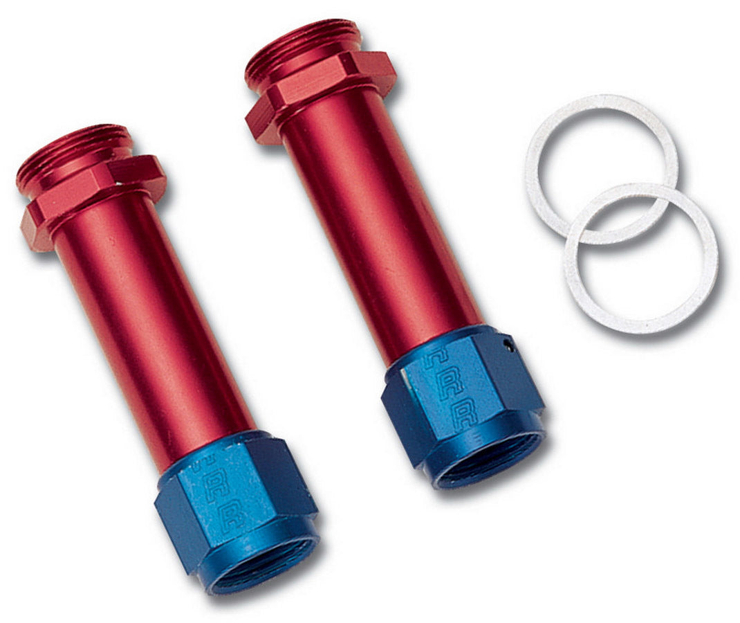 Russell Fitting - Adapter - Straight - 8 AN Female Swivel to 7/8-20 in Male - 3-1/4 in Long - Aluminum - Blue / Red