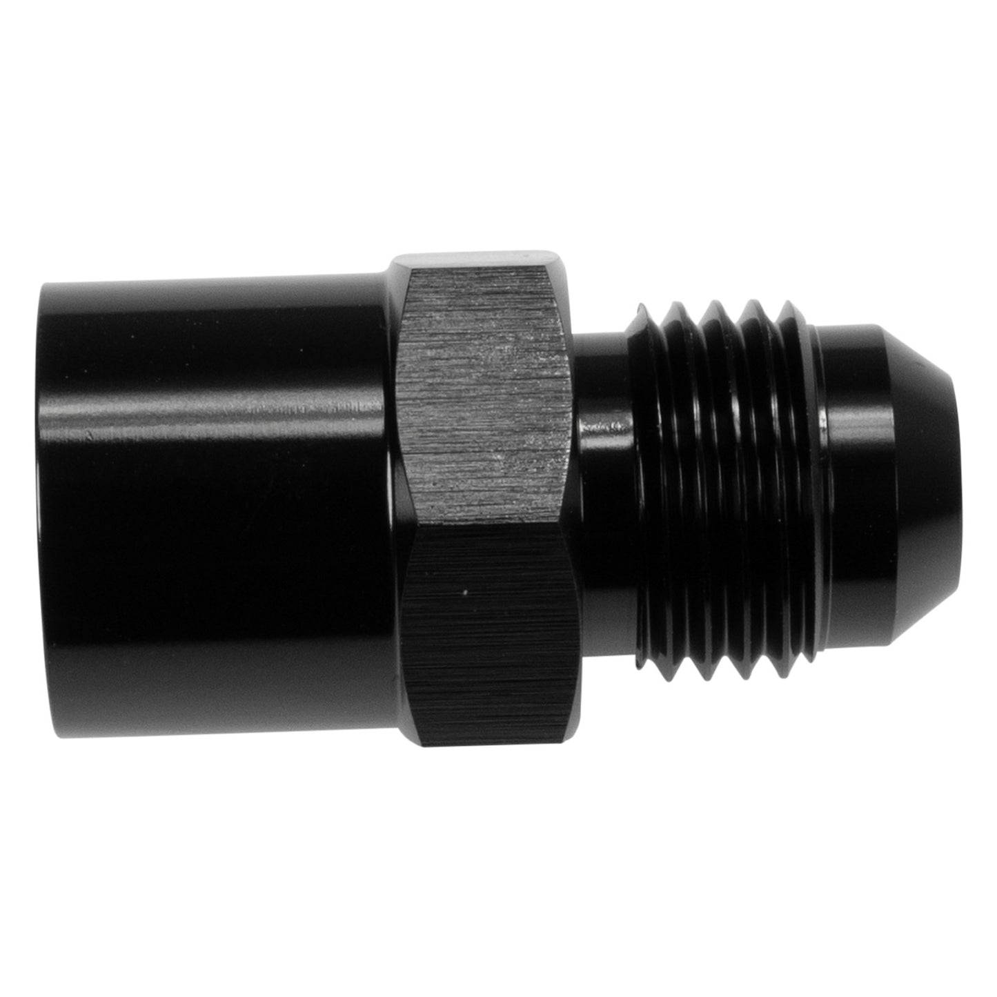 Russell Fitting - Adapter - Straight - 6 AN Male to 14 mm x 1.50 in Female O-Ring - Aluminum - Black Anodized - Each