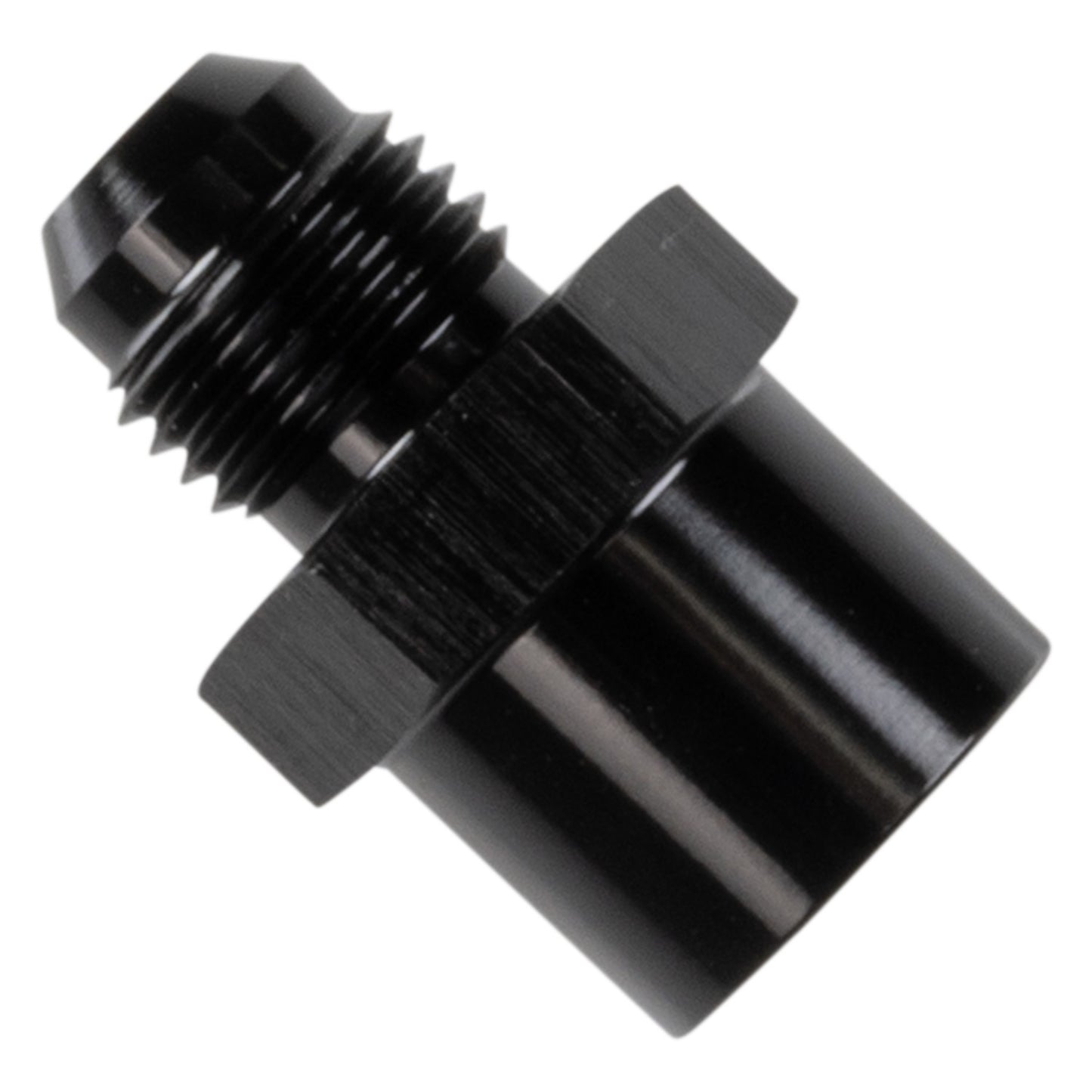 Russell Fitting - Adapter - Straight - 6 AN Male to 16 mm x 1.50 in Female O-Ring - Aluminum - Black Anodized - Each