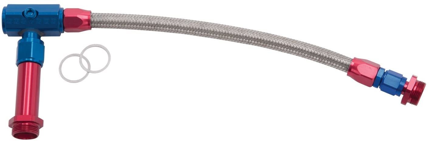 Russell Carburetor Fuel Line - 3/8 in NPT Female Inlet - Dual 7/8-20 in Male Outlets - Braided Stainless Hose - Blue /