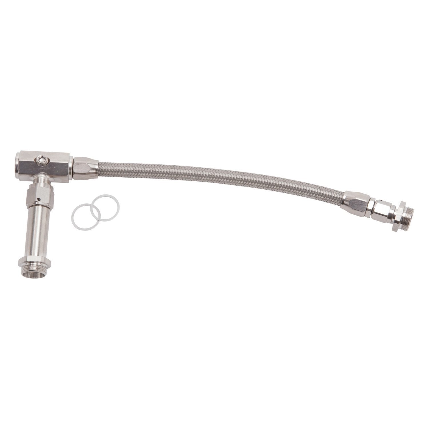 Russell Carburetor Fuel Line - 3/8 in NPT Female Inlet - Dual 7/8-20 in Male Outlets - Braided Stainless Hose - Silver