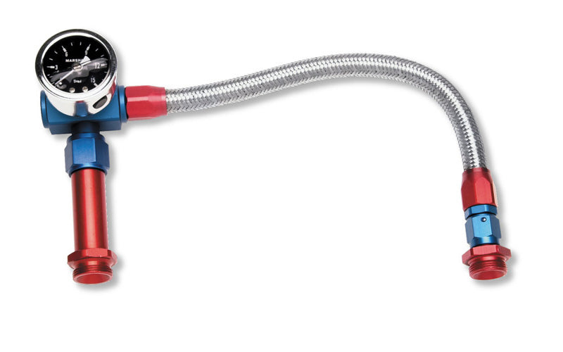 Russell Carburetor Fuel Line - 3/8 in NPT Female Inlet - Dual 7/8-20 in Male Outlets - Braided Stainless Hose - Gauge