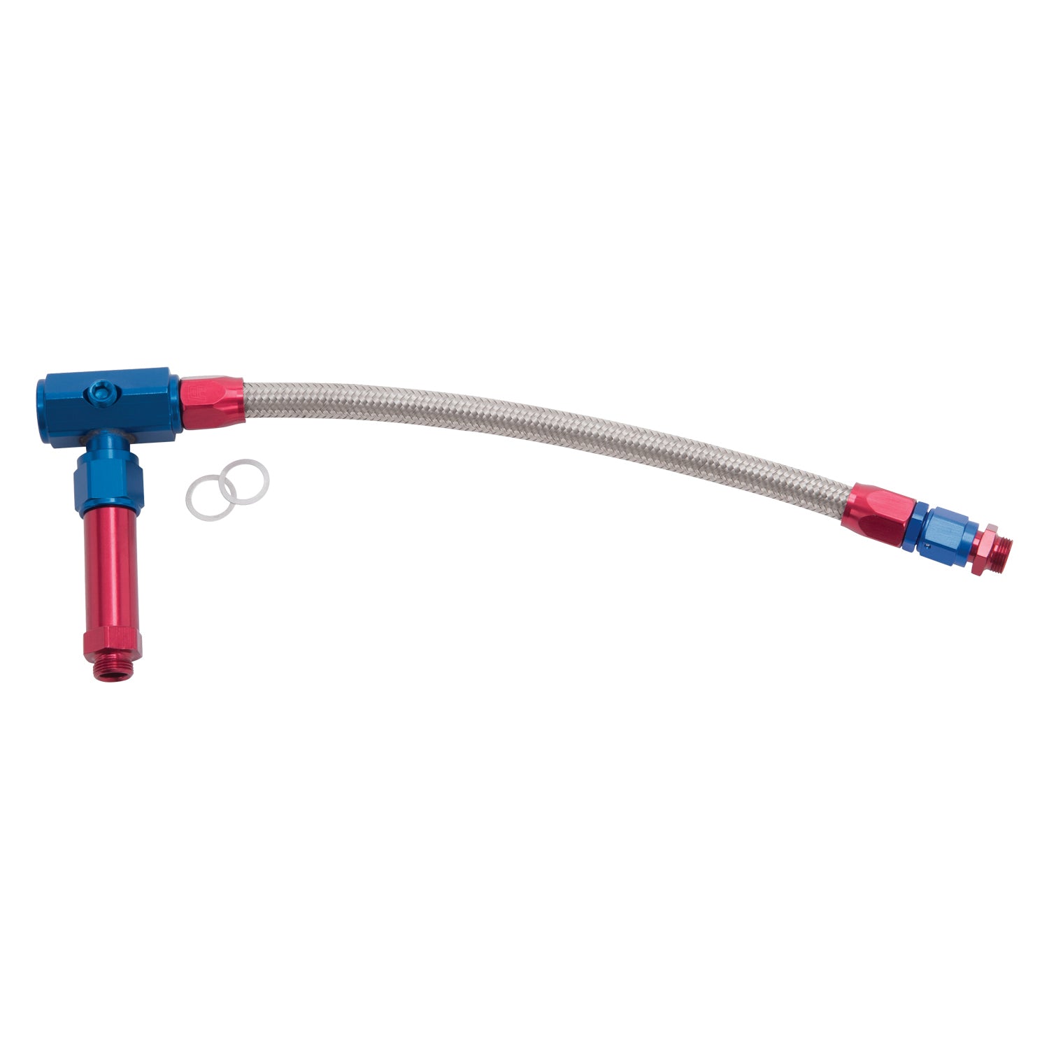Russell Carburetor Fuel Line - 3/8 in NPT Female Inlet - Dual 9/16-24 in Male Outlets - Braided Stainless Hose - Blue