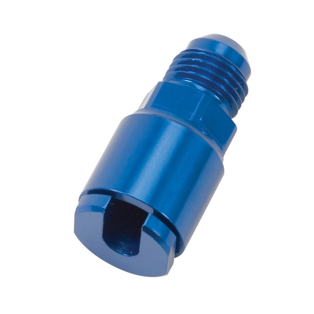 Russell Fitting - Adapter - Straight - 6 AN Male to 1/4 in SAE Female Quick Disconnect - Aluminum - Blue Anodized - Each