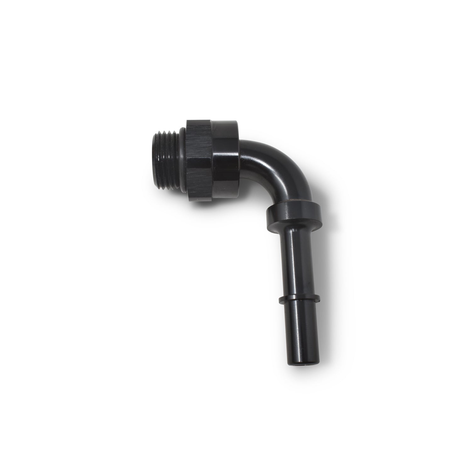 Russell Fitting - Fuel Line Adapter - 90 Degree - 6 AN Male O-Ring to 3/8 in SAE Male Quick Disconnect - Aluminum -