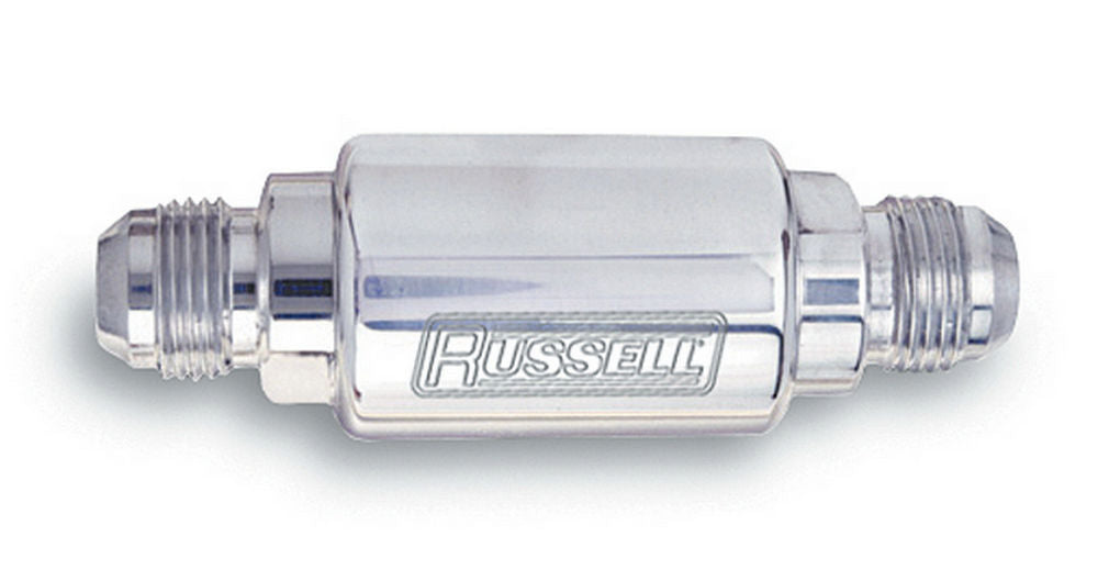 Russell Fuel Filter - Competition Series - In-Line - 40 Micron - Stainless Element - 8 AN Male Inlet - 8 AN Male