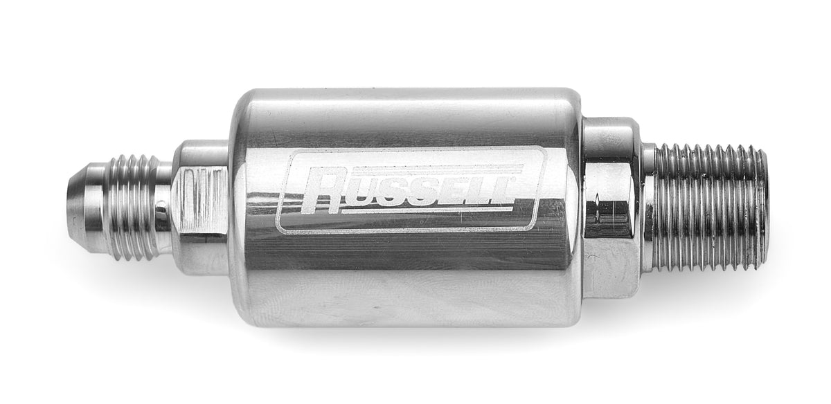 Russell Fuel Filter - Competition Series - In-Line - 40 Micron - Stainless Element - 6 AN Male Inlet - 3/8 in NPT Male