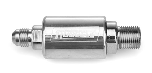 Russell Fuel Filter - Competition Series - In-Line - 40 Micron - Stainless Element - 6 AN Male Inlet - 3/8 in NPT Male
