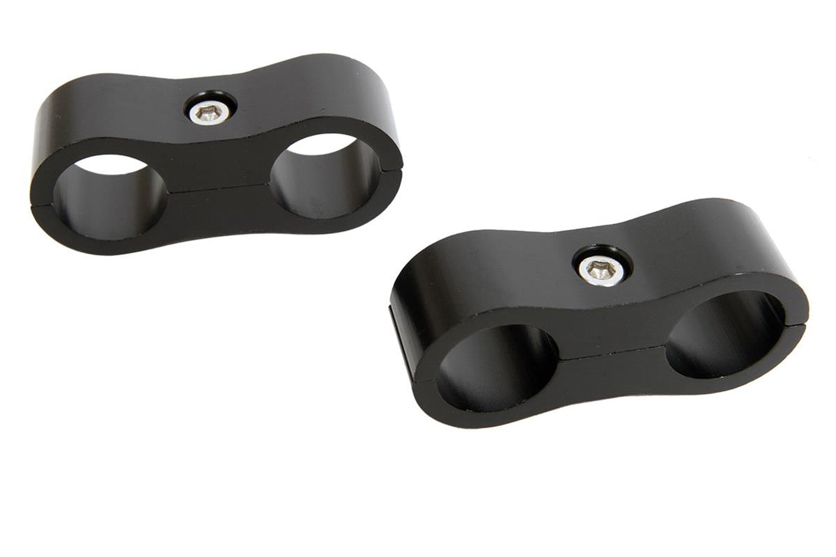 Russell Hose / Tube Separators - Two 8 AN Holes - Aluminum - Black Anodized - Pair