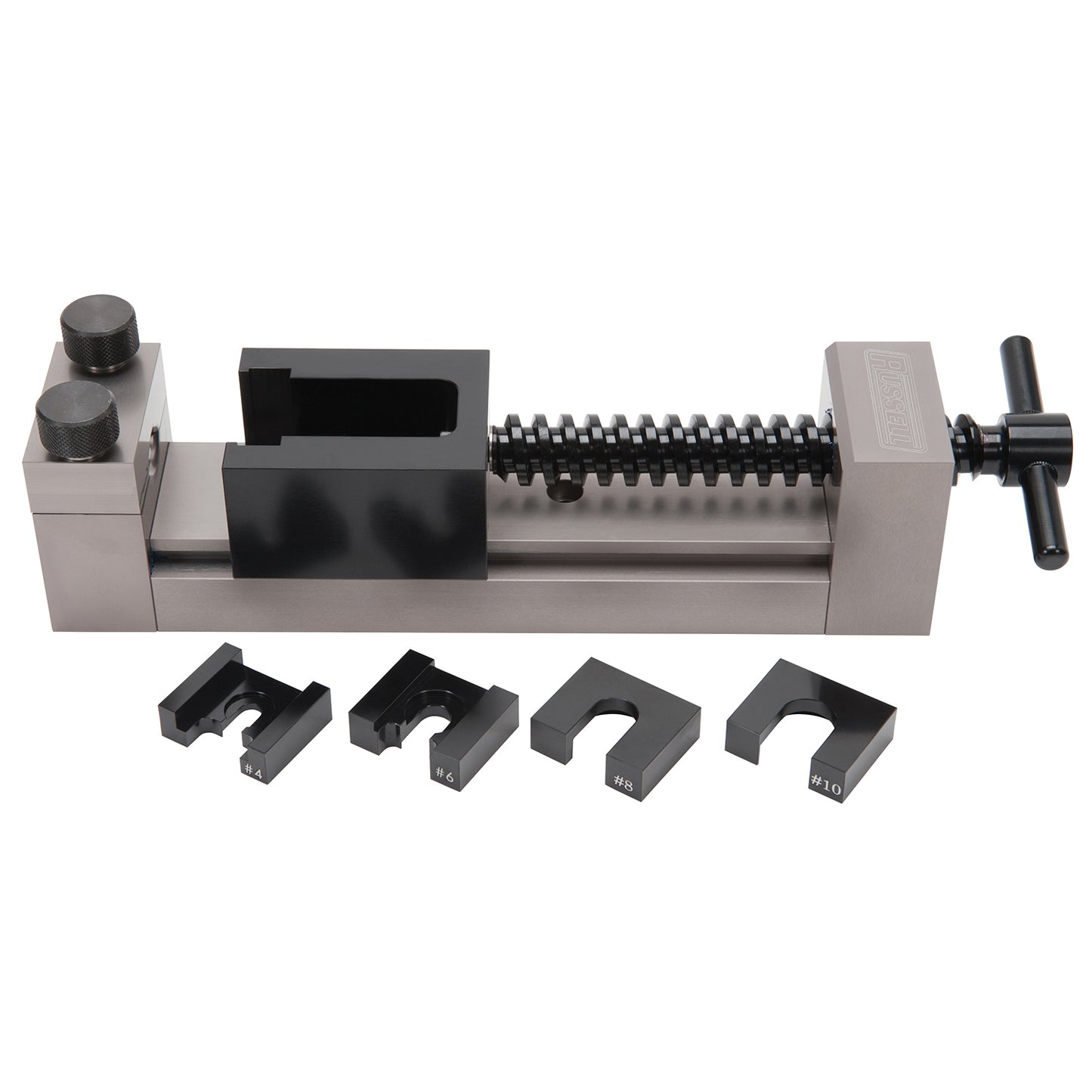 Russell Hose Assembly Tool - Twist-Lok Hose - 4 AN / 6 AN / 8 AN / 10 AN Capable - Aluminum - Black / Gray Anodized -