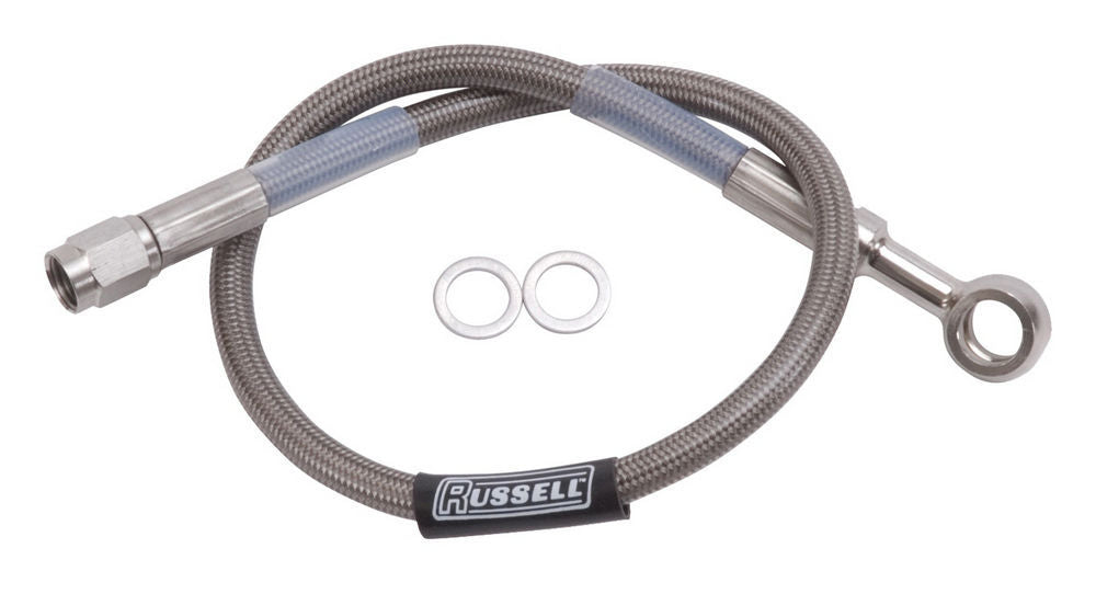 Russell AN Hose Assembly - Endura - 9 in Long - 3 AN Hose - 3 AN Straight Female to 10 mm Banjo - DOT Approved -